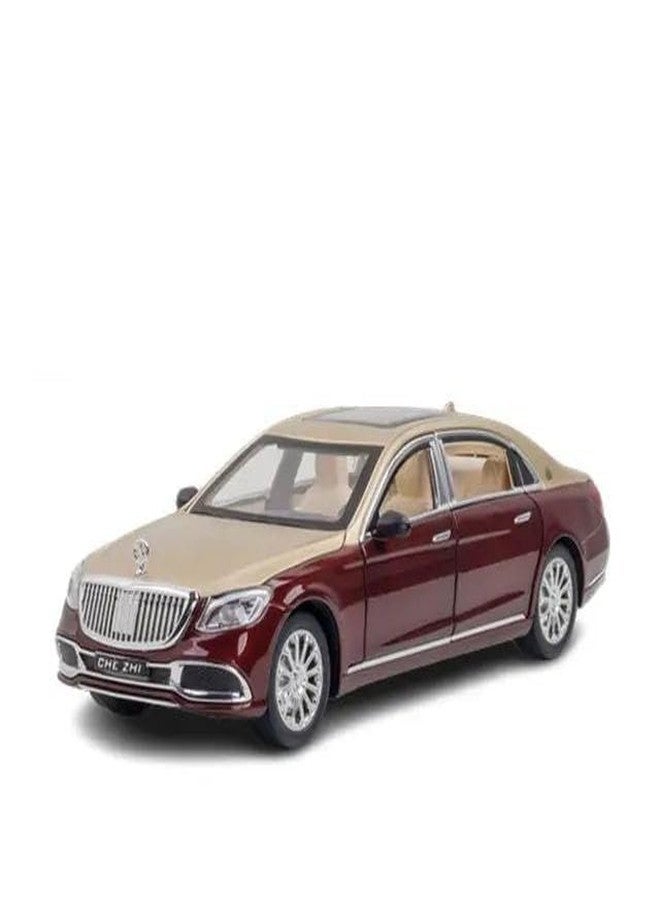 ARNIYAVALA سيارة لعبة مرسيدس بنز مايباخ S600 من أرنيافالا، بمقياس 1:24، مصنوعة من المعدن المصبوب، تعمل بنظام السحب للخلف، مناسبة للأطفال، مزودة بأبواب قابلة للفتح وإضاءة وموسيقى (ذهبي + عنابي). - Image 1